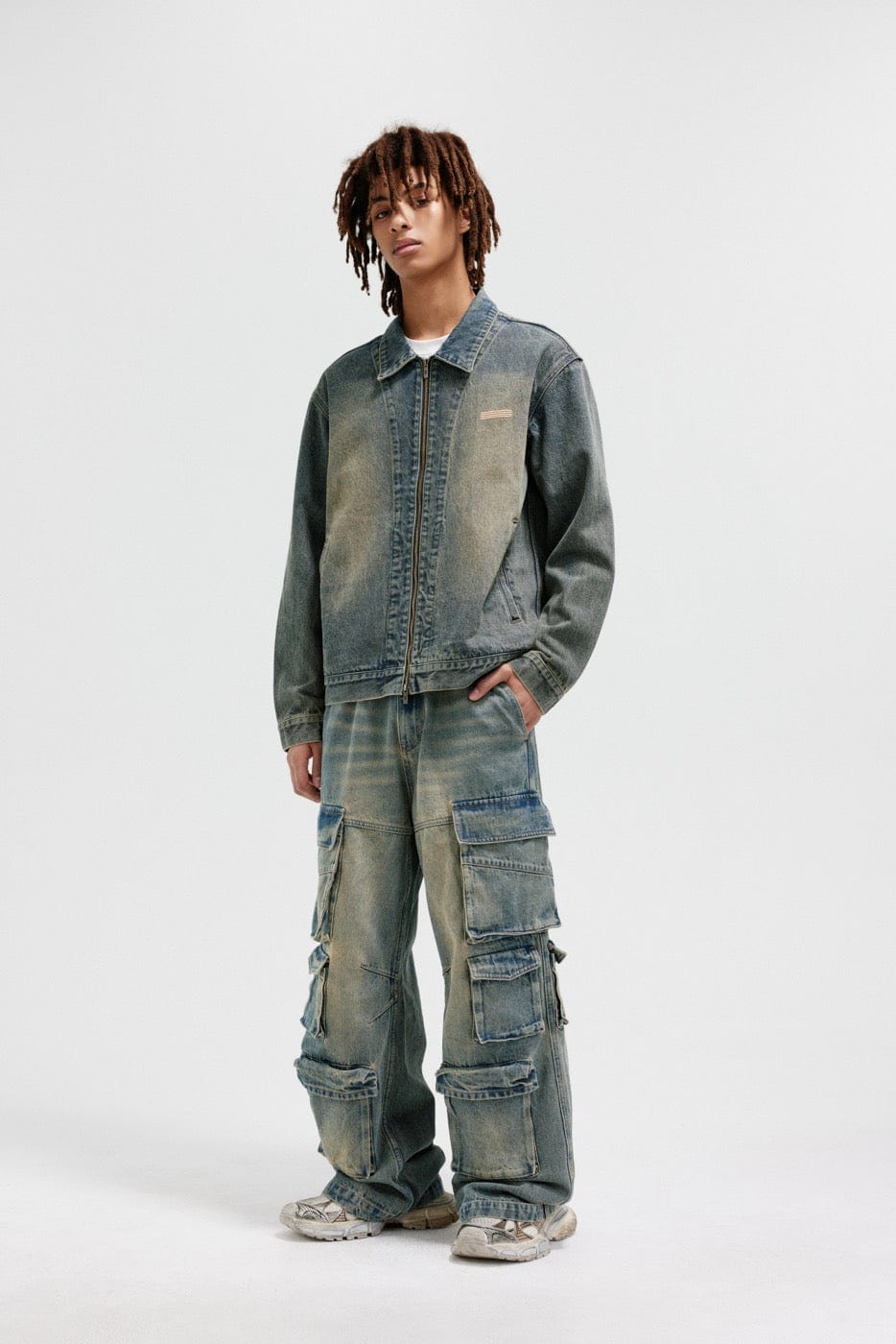 BONELESS Washed Spliced Denim Jacket