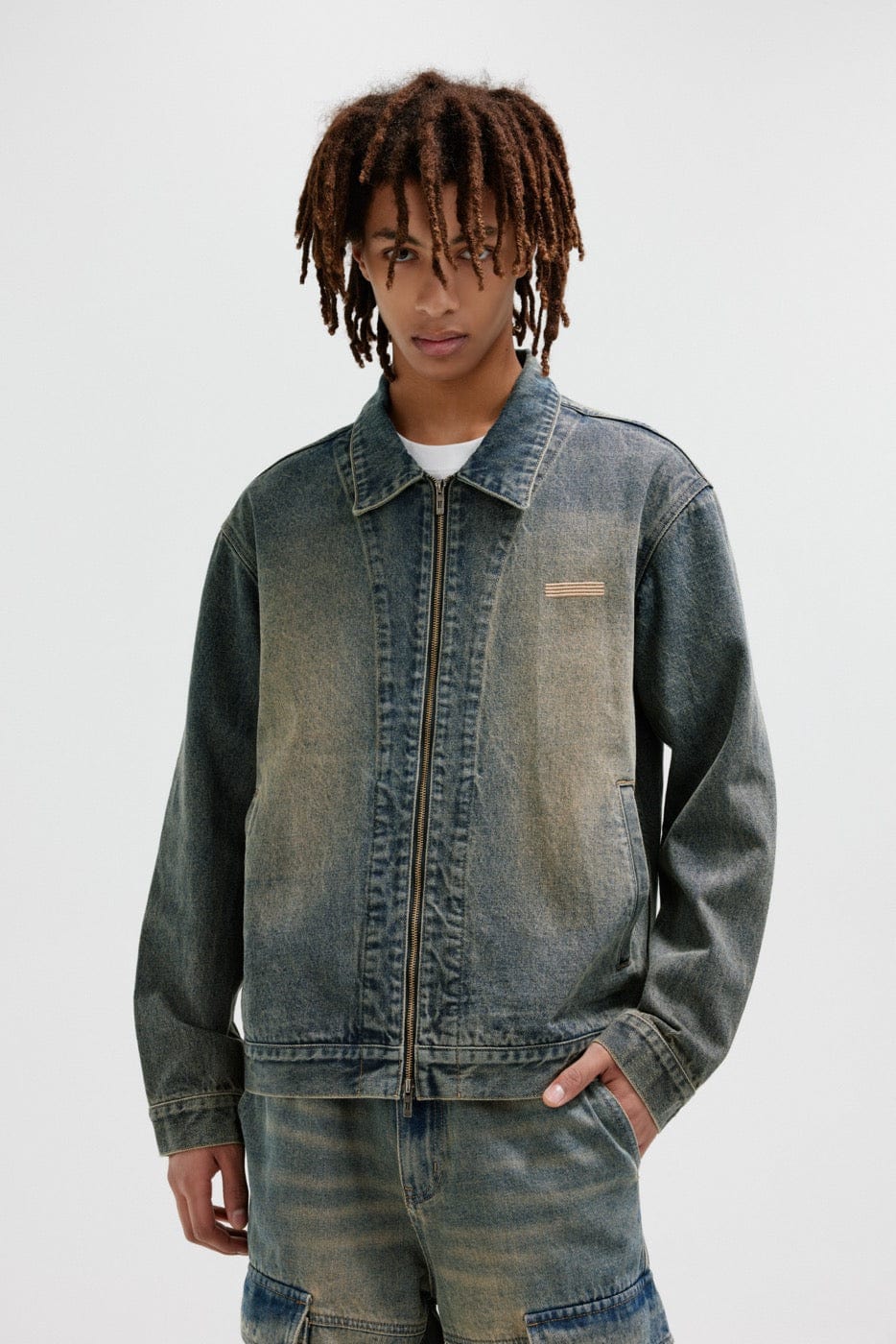 BONELESS Washed Spliced Denim Jacket