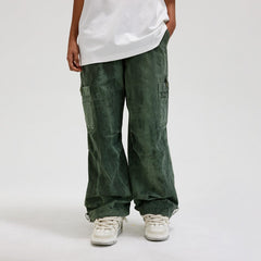 BONELESS Washed Multi-Pocket Crinkled Cargo Pants