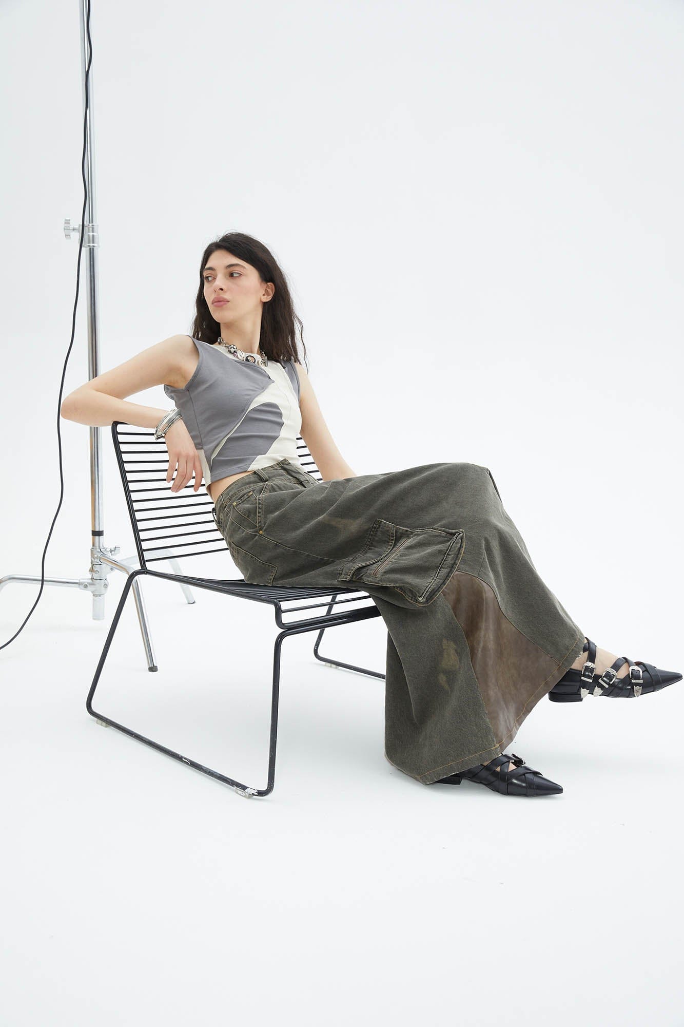 ERROR CODE ROBOT Asymmetrical Contrast Layered Tank Top