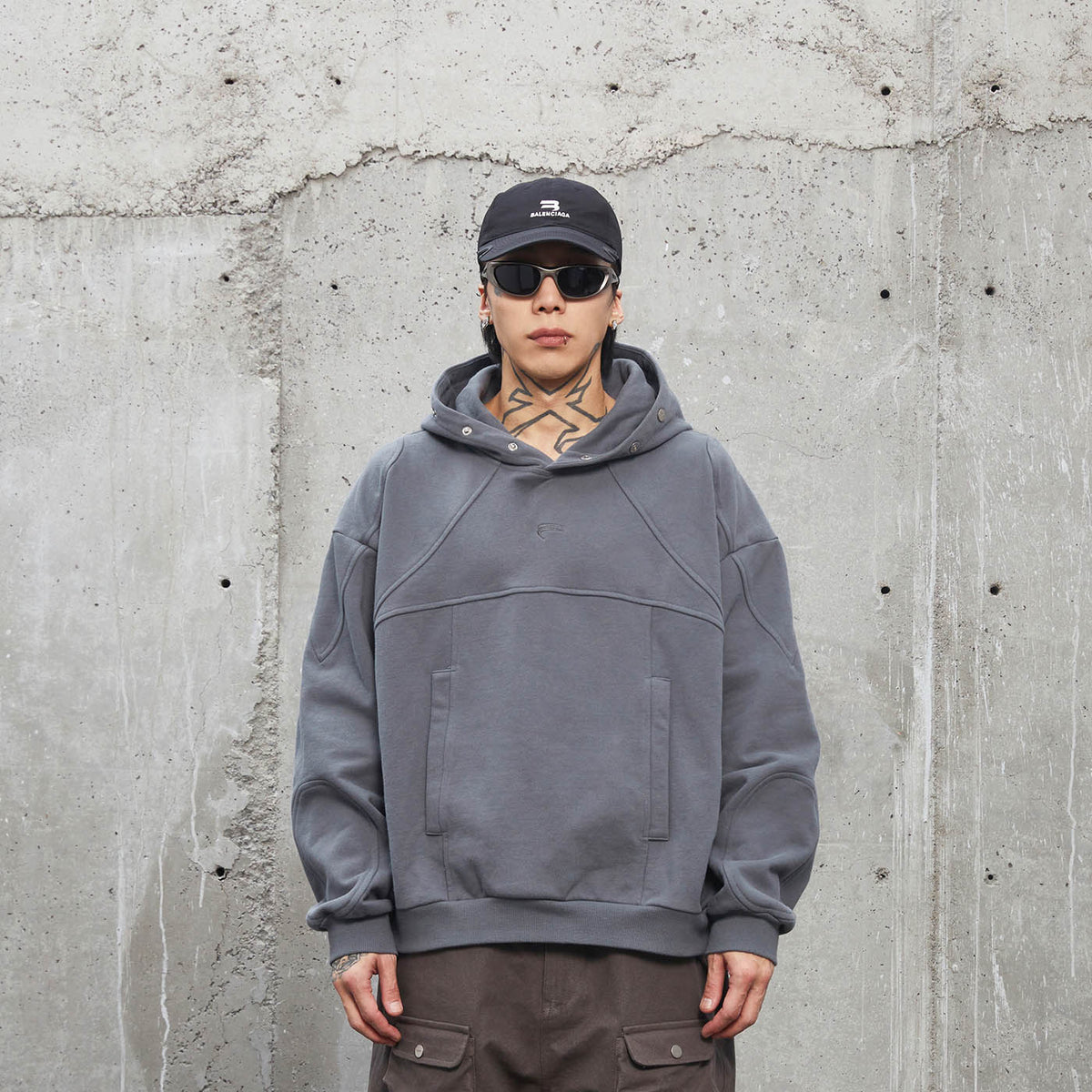 F2CE Deconstructed Spliced Buttoned Hoodie