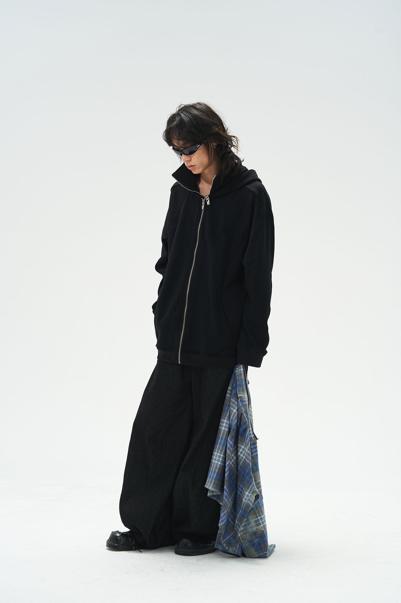 RELABEL Detachable Plaid Flap Panel Wide-Leg Pants