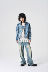 EPIC POETRY Deconstructed Washed Denim Biker Jacket