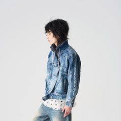 EPIC POETRY Deconstructed Washed Denim Biker Jacket