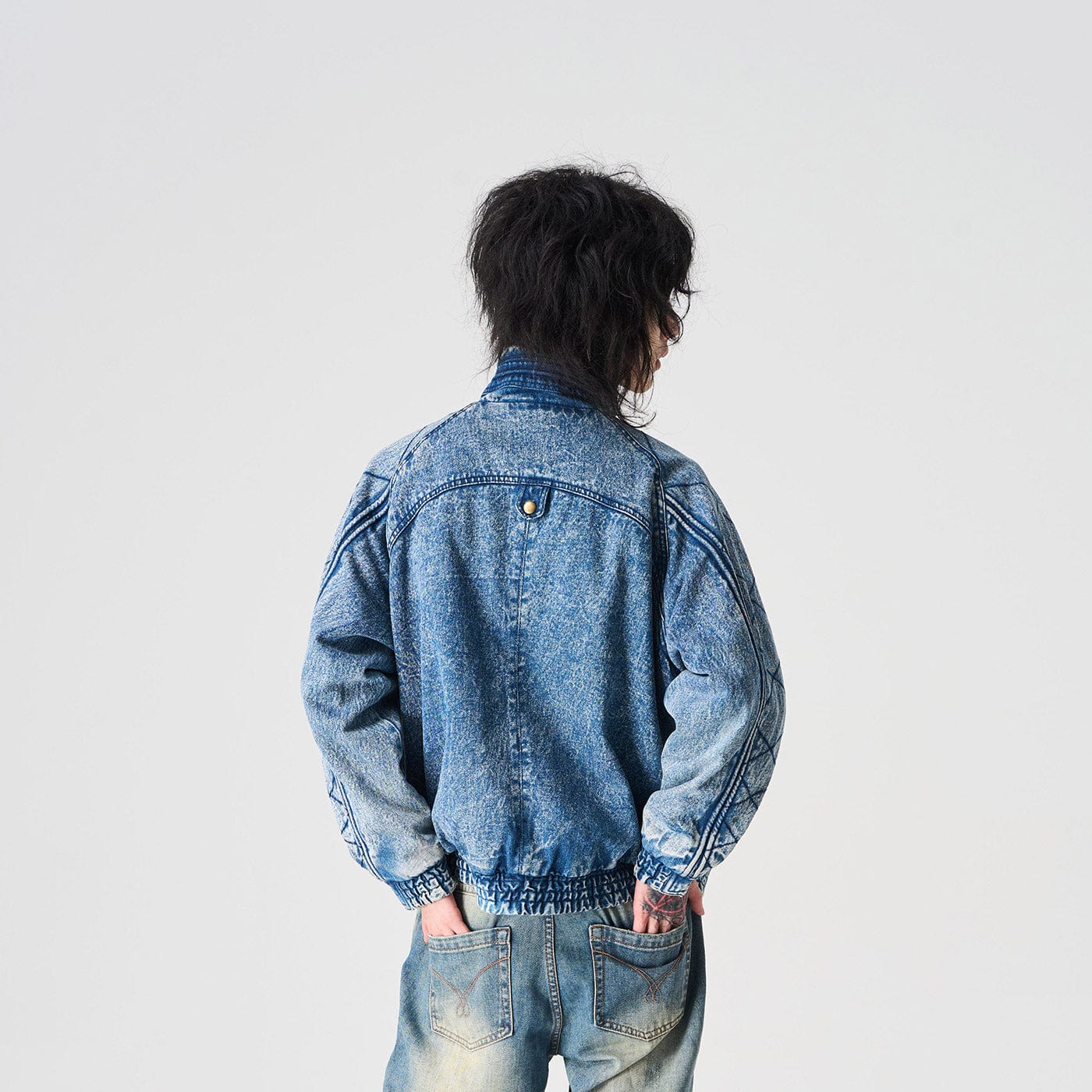 EPIC POETRY Deconstructed Washed Denim Biker Jacket