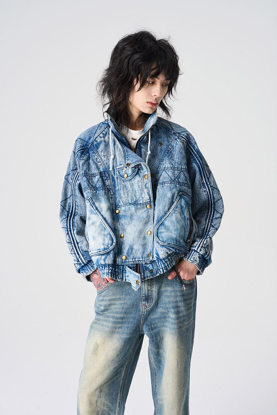 EPIC POETRY Deconstructed Washed Denim Biker Jacket