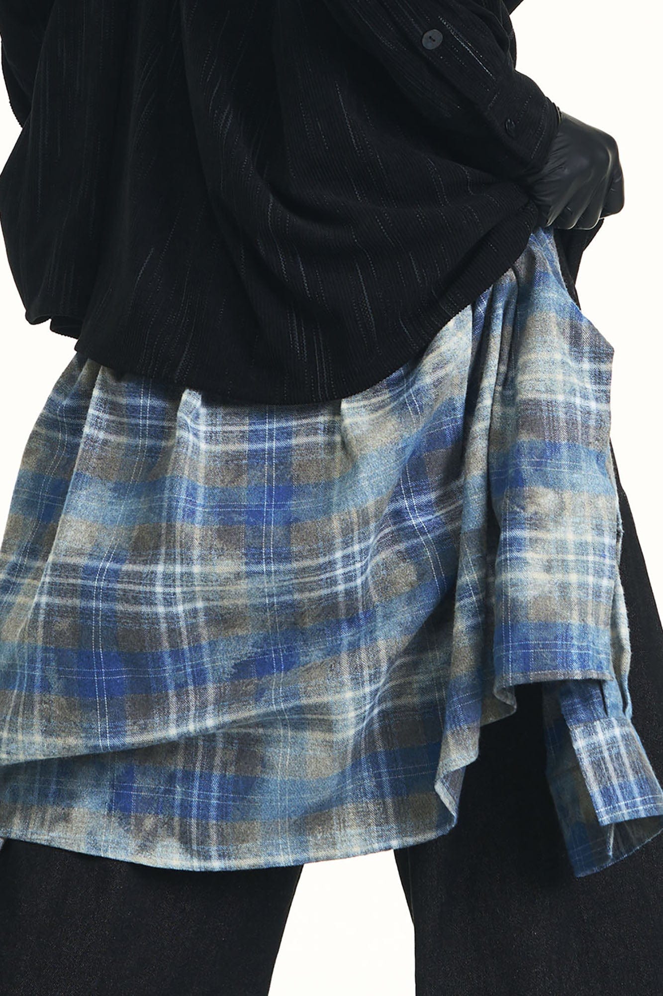 RELABEL Detachable Plaid Flap Panel Wide-Leg Pants