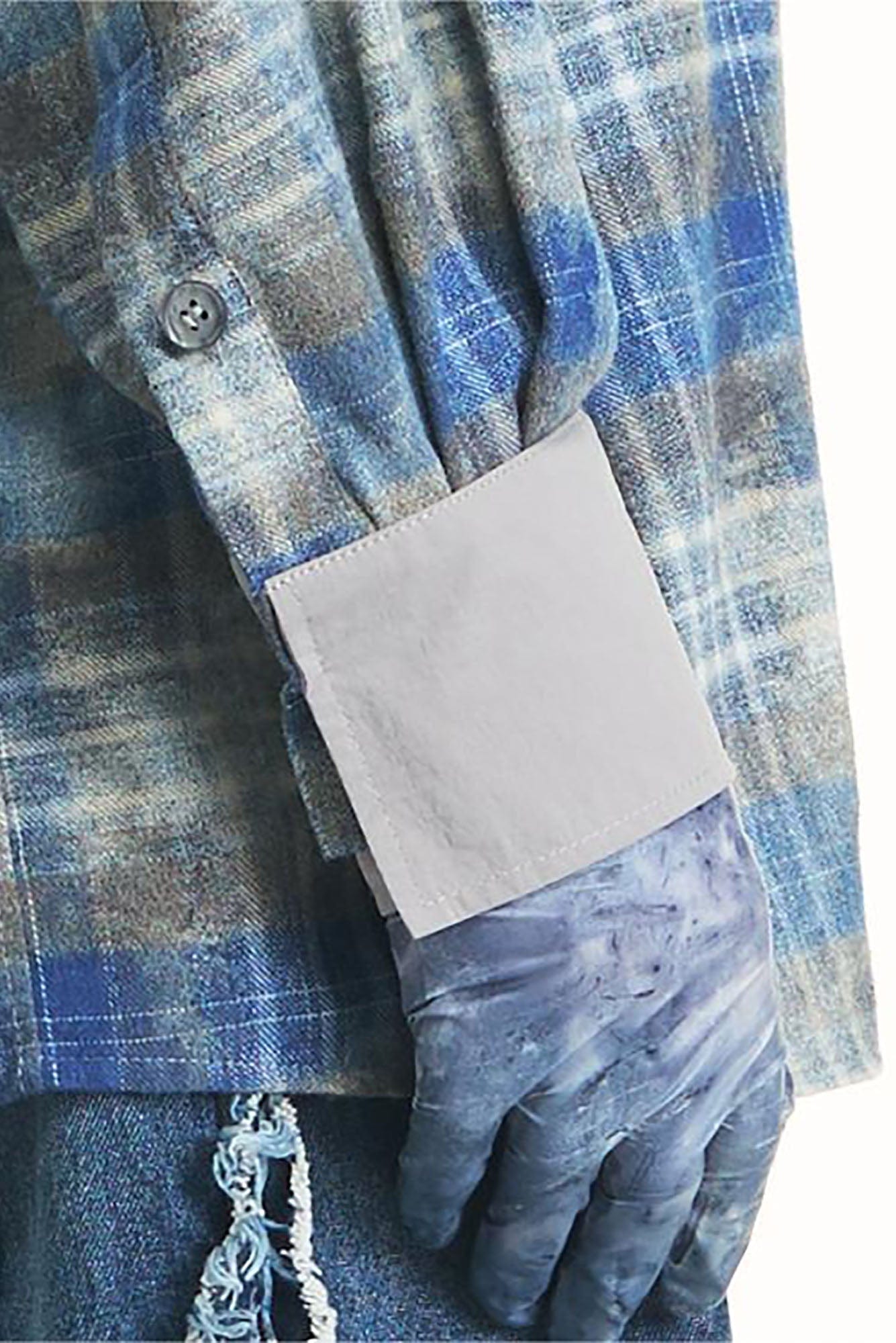 RELABEL Washed Plaid Tie-Dye Contrast-Collar Shirt