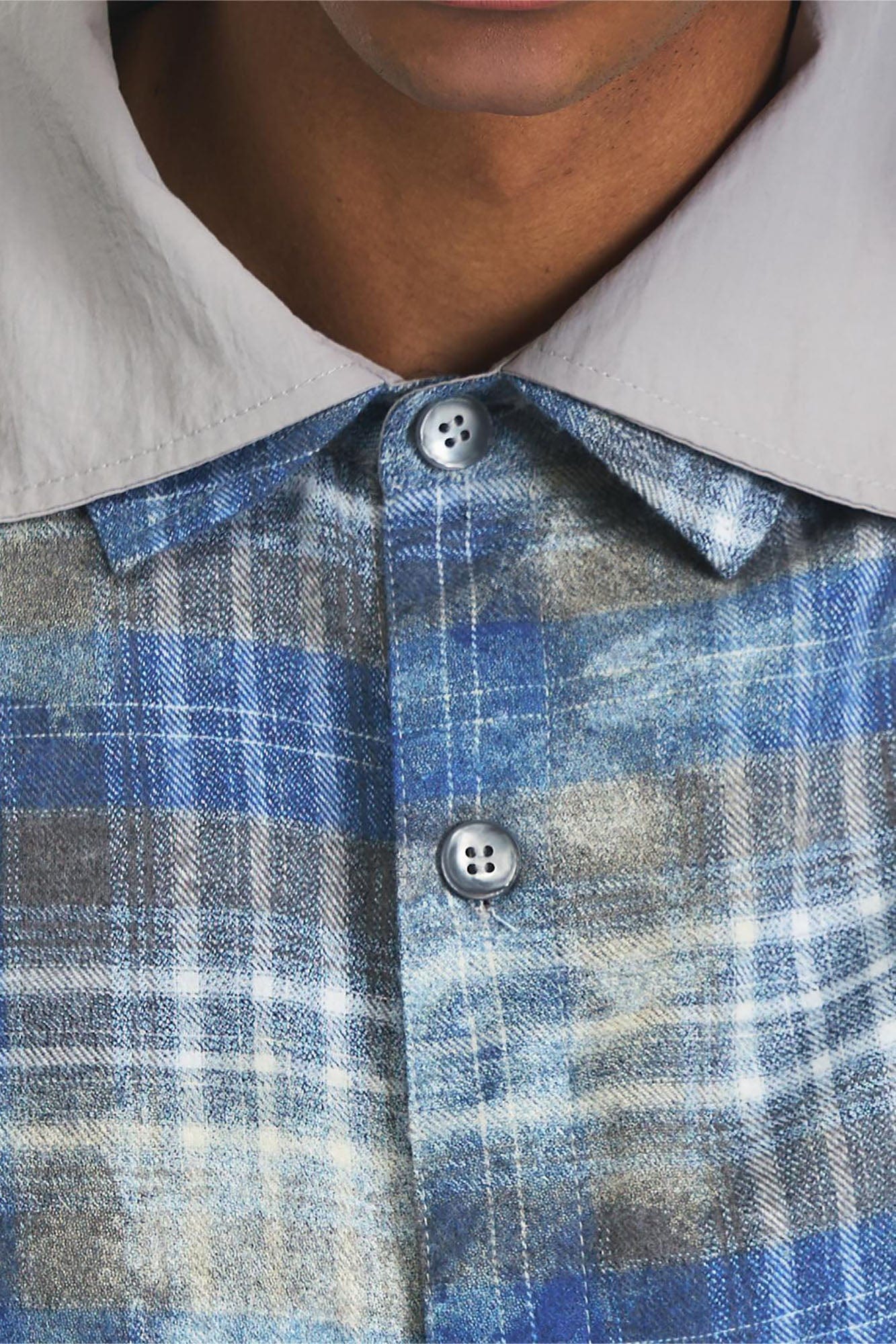 RELABEL Washed Plaid Tie-Dye Contrast-Collar Shirt
