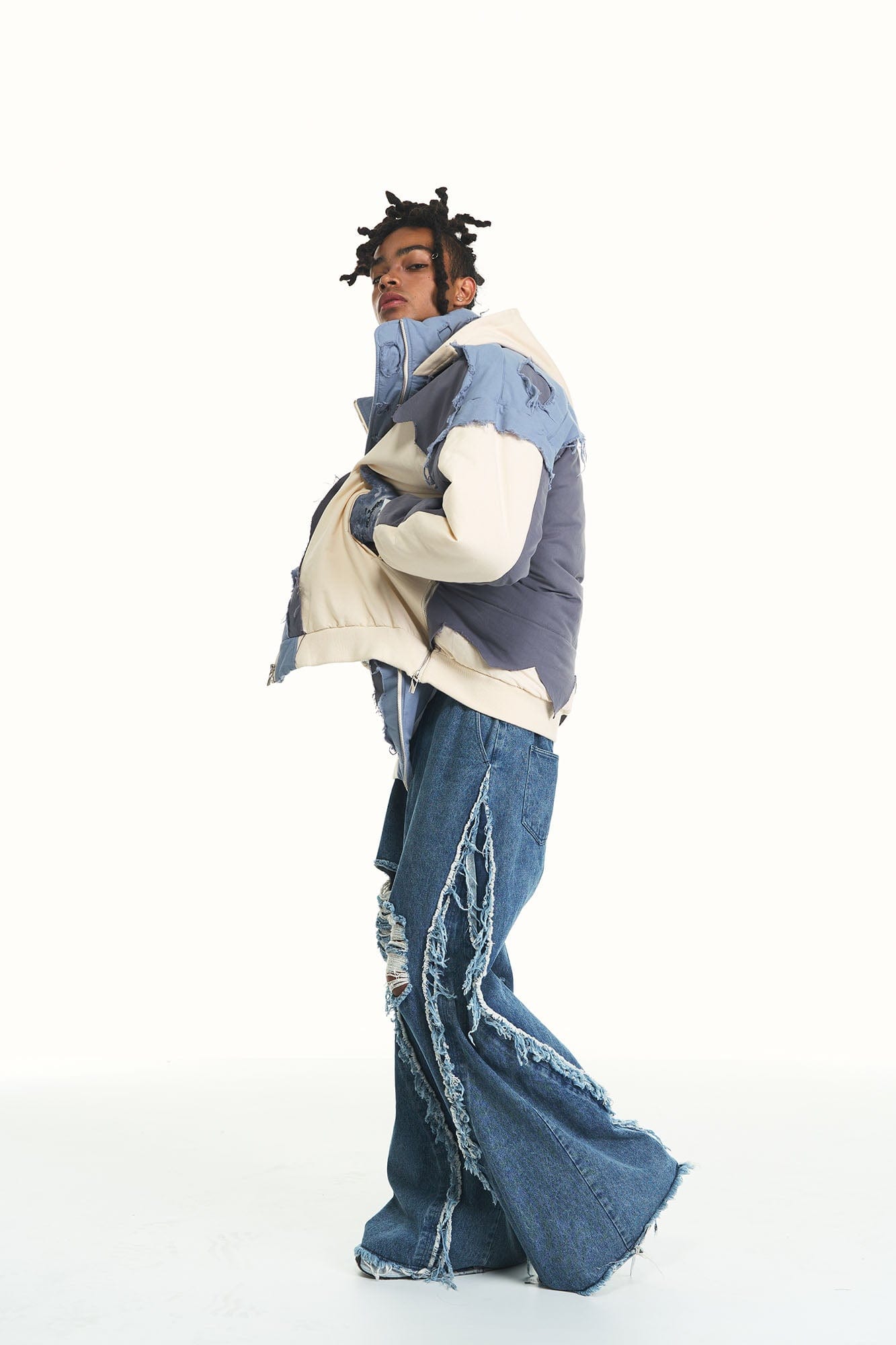 RELABEL Split Heavy-Distressed Washed Denim Pants