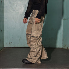 DND4DES Distressed Drawstring Crinkled Zipper Cargo