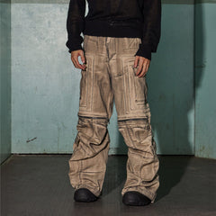 DND4DES Distressed Drawstring Crinkled Zipper Cargo