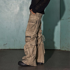 DND4DES Distressed Drawstring Crinkled Zipper Cargo