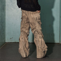 DND4DES Distressed Drawstring Crinkled Zipper Cargo