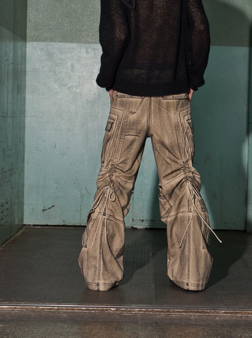DND4DES Distressed Drawstring Crinkled Zipper Cargo