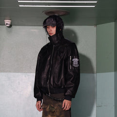 DND4DES Battle Field Faux Leather Bomber Jacket