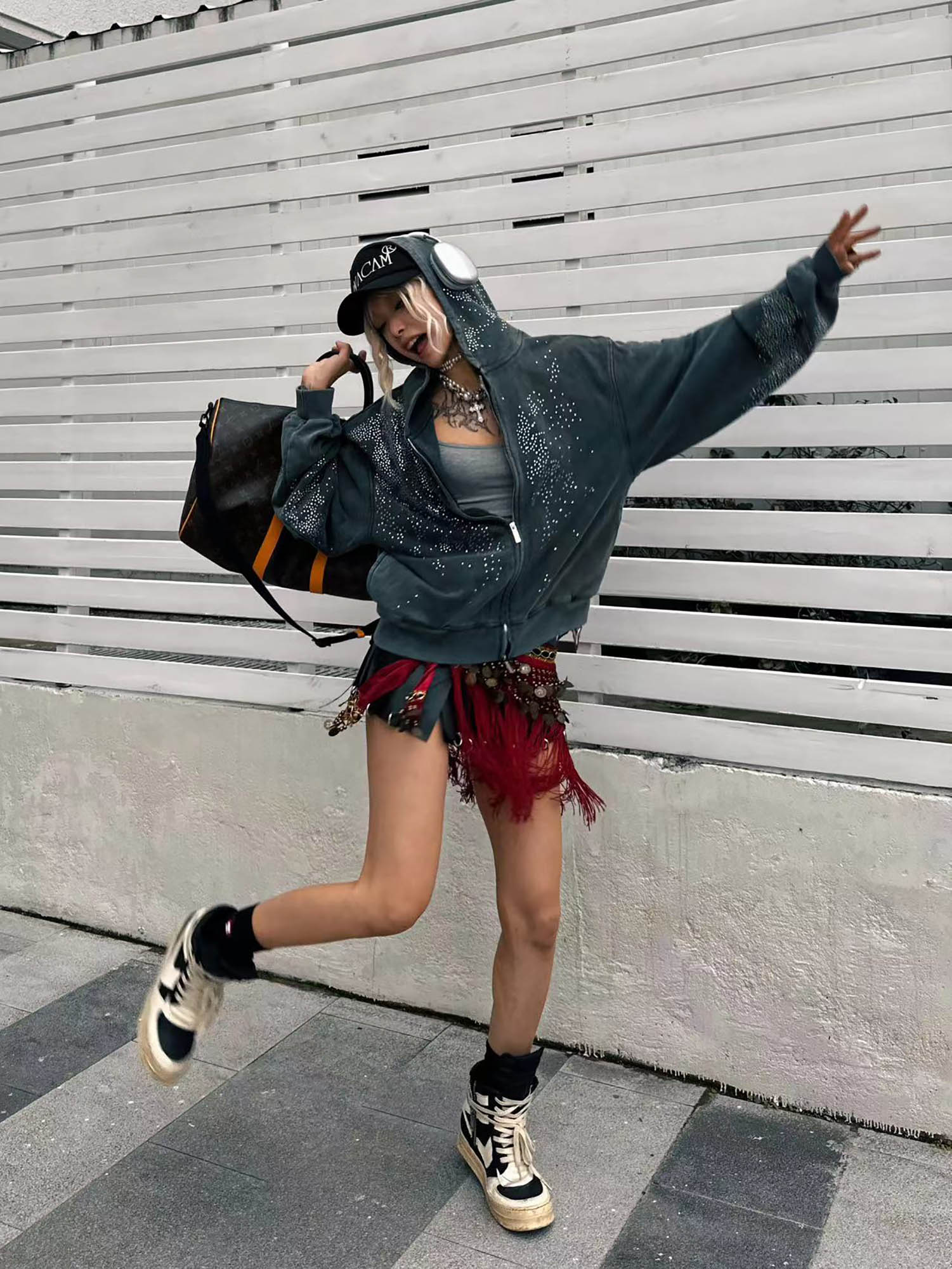 DND4DES Diamond Distressed Zip-Up Hoodie