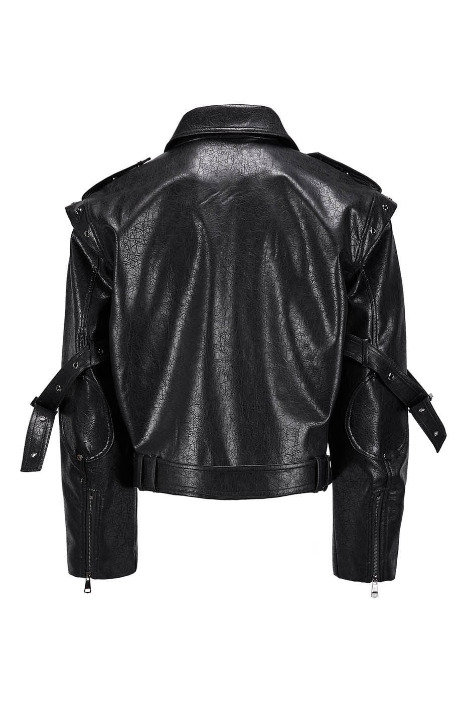 FLYERRER Asymmetrical Hoop-Hole Faux Leather Jacket