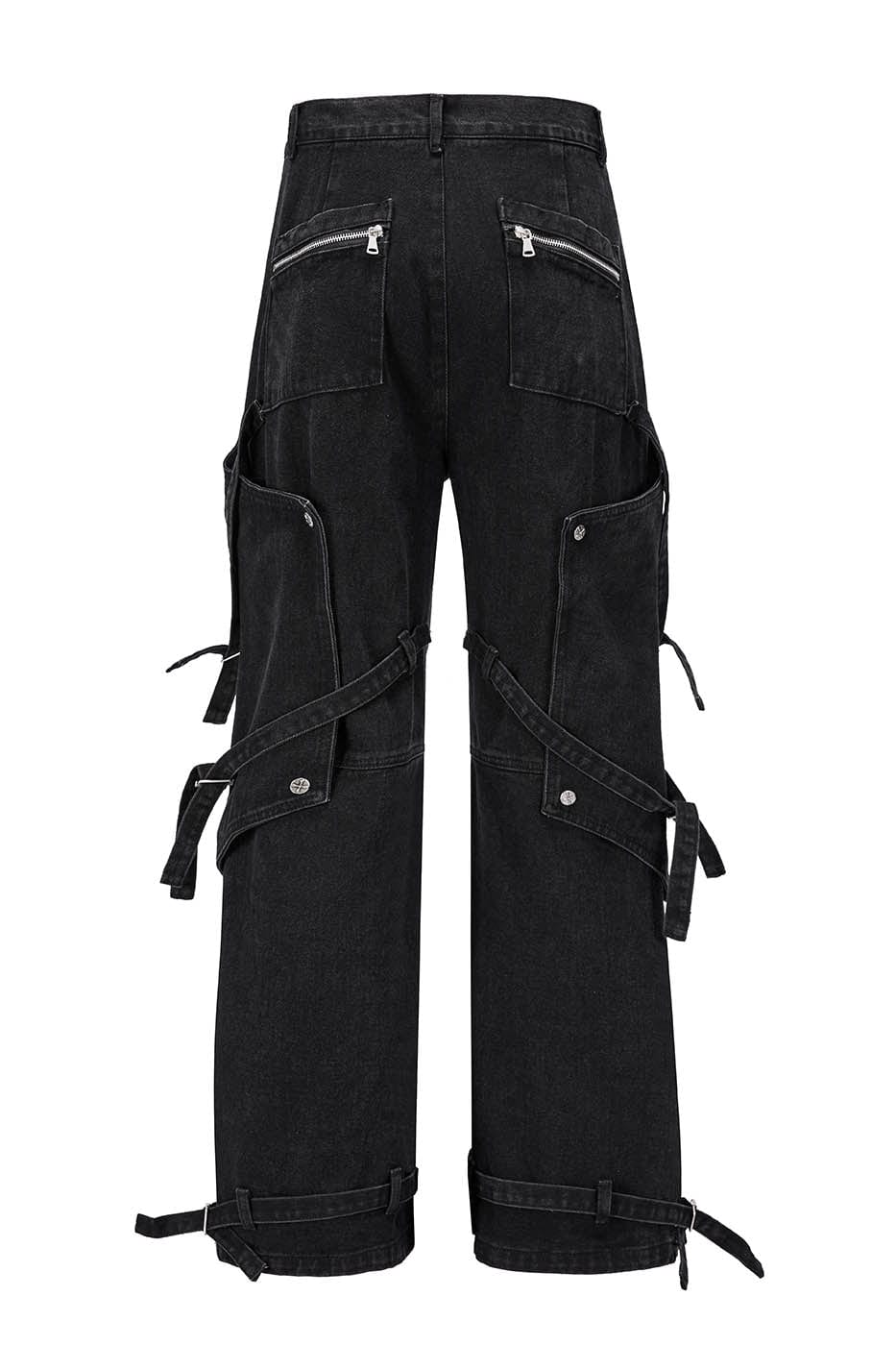 FLYERRER Spliced Faux-Layered Strap Zipper Pants