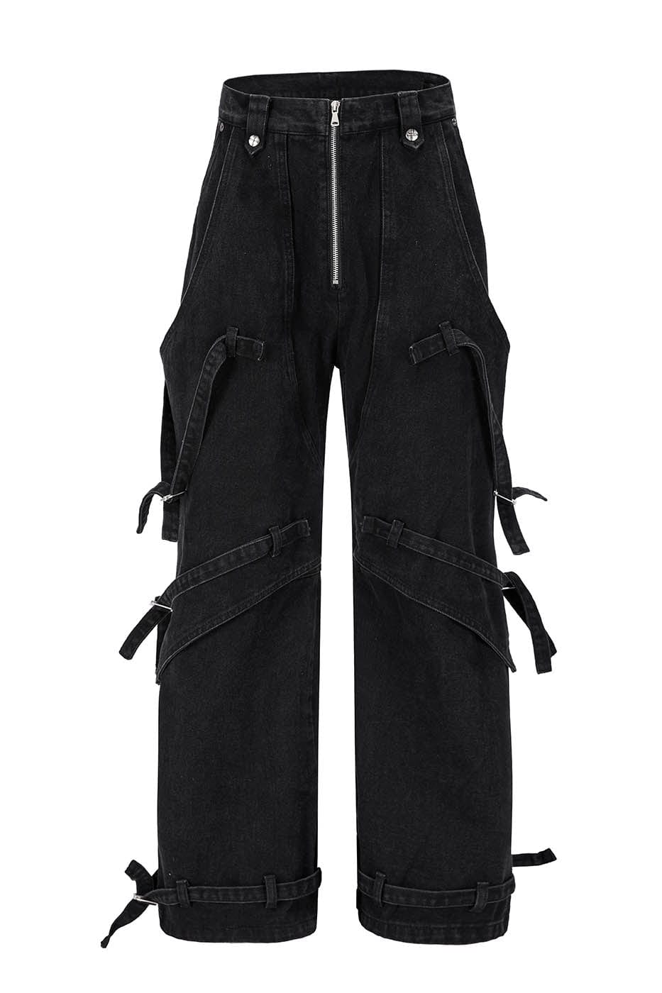 FLYERRER Spliced Faux-Layered Strap Zipper Pants