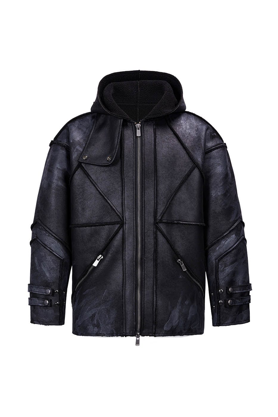 FLYERRER Geometric Paneled Faux Leather Jacket
