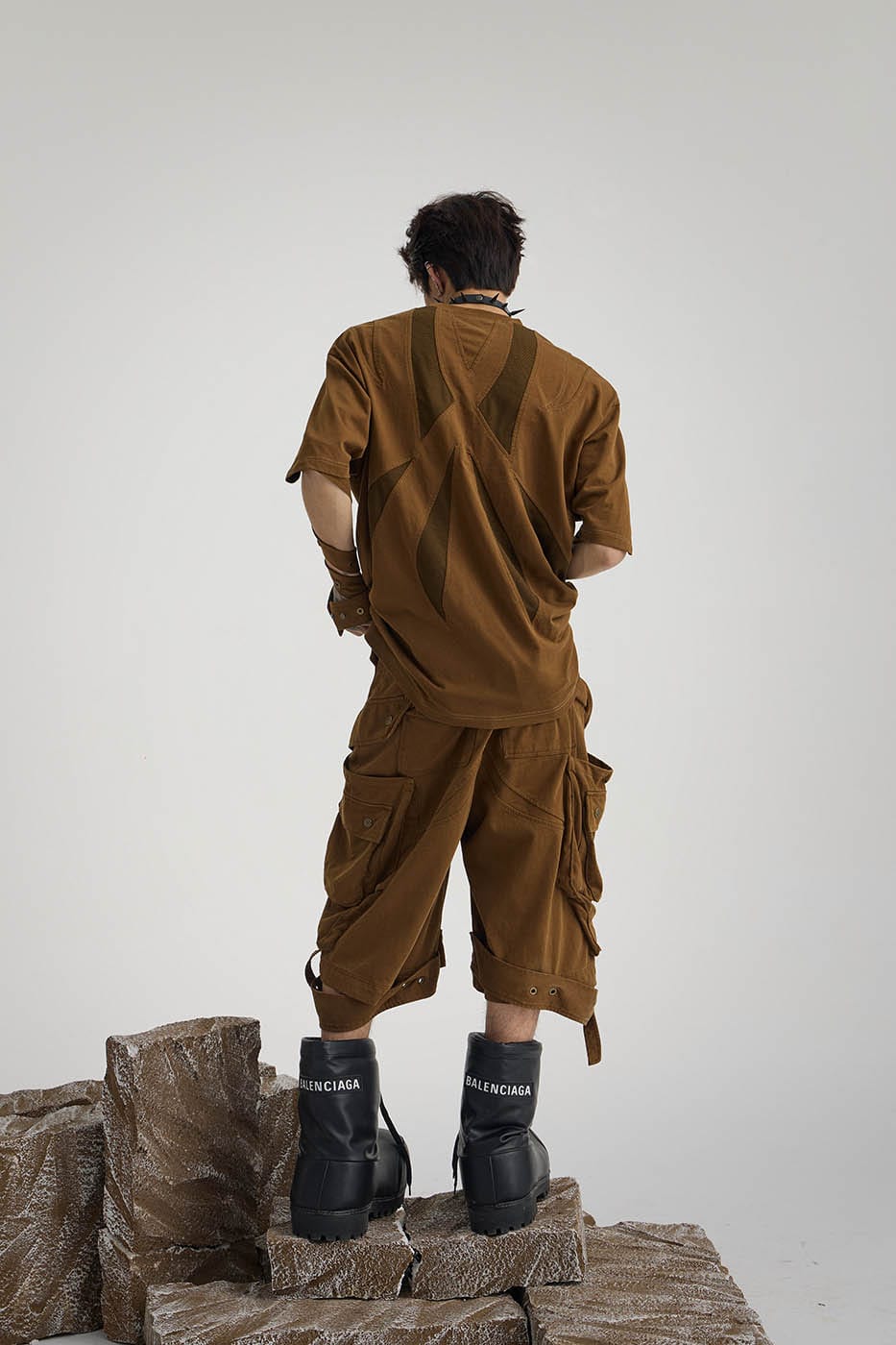 FLYERRER Deconstructed Spliced Strap Rivet T-Shirt