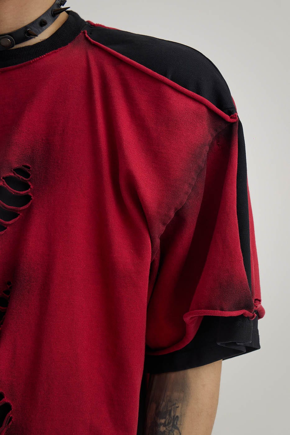 FLYERRER Double-Layered Ripped T-Shirt Red