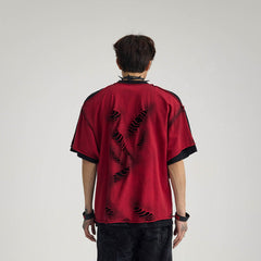 FLYERRER Double-Layered Ripped T-Shirt Red