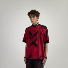 FLYERRER Double-Layered Ripped T-Shirt Red