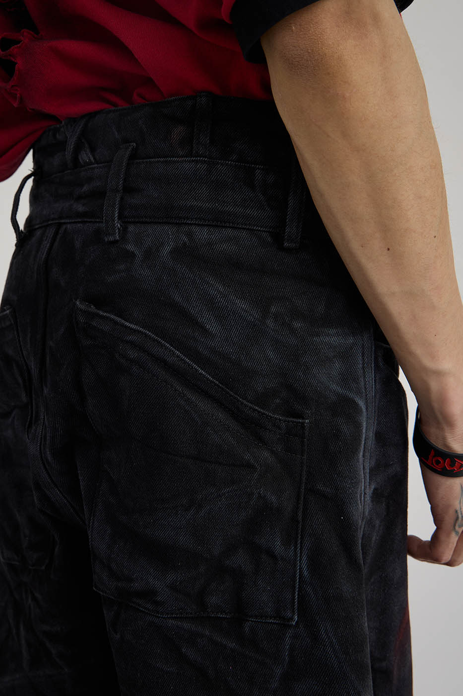FLYERRER Spliced Raw Edge Doodle Wrinkled Jeans