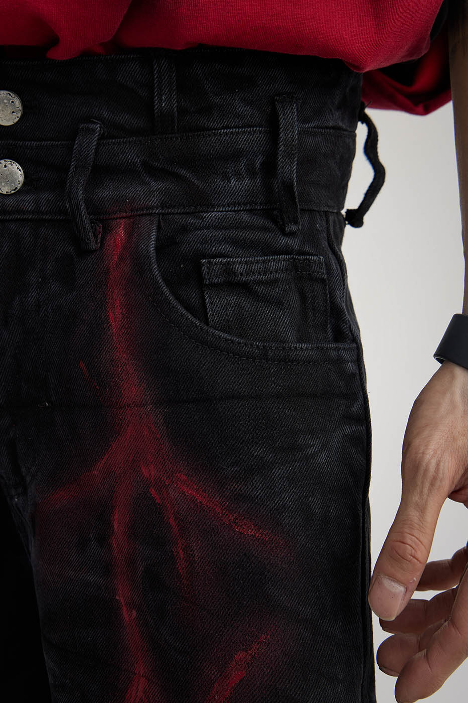 FLYERRER Spliced Raw Edge Doodle Wrinkled Jeans