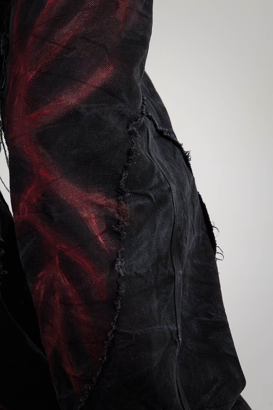 FLYERRER Spliced Raw Edge Doodle Wrinkled Jeans