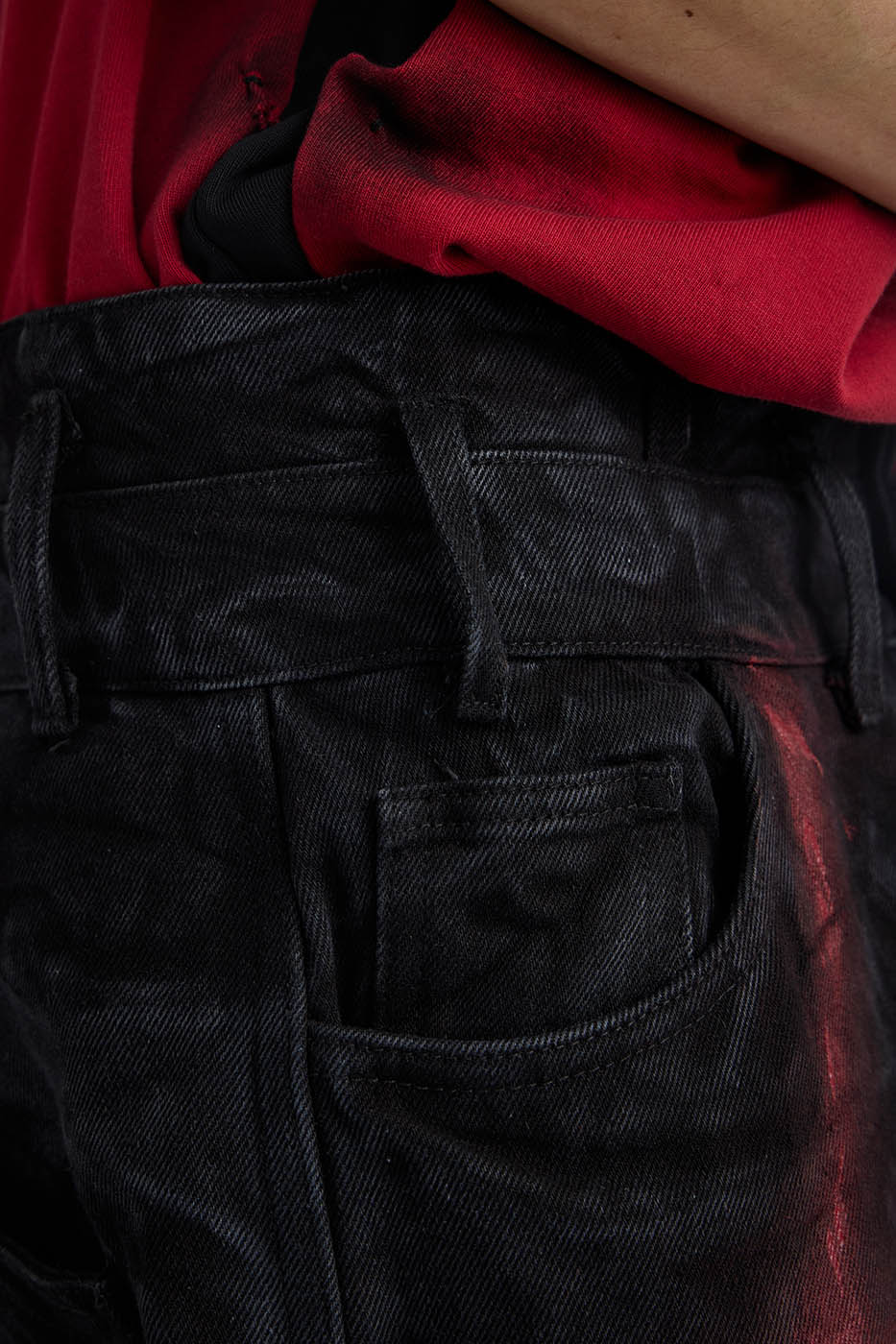 FLYERRER Spliced Raw Edge Doodle Wrinkled Jeans