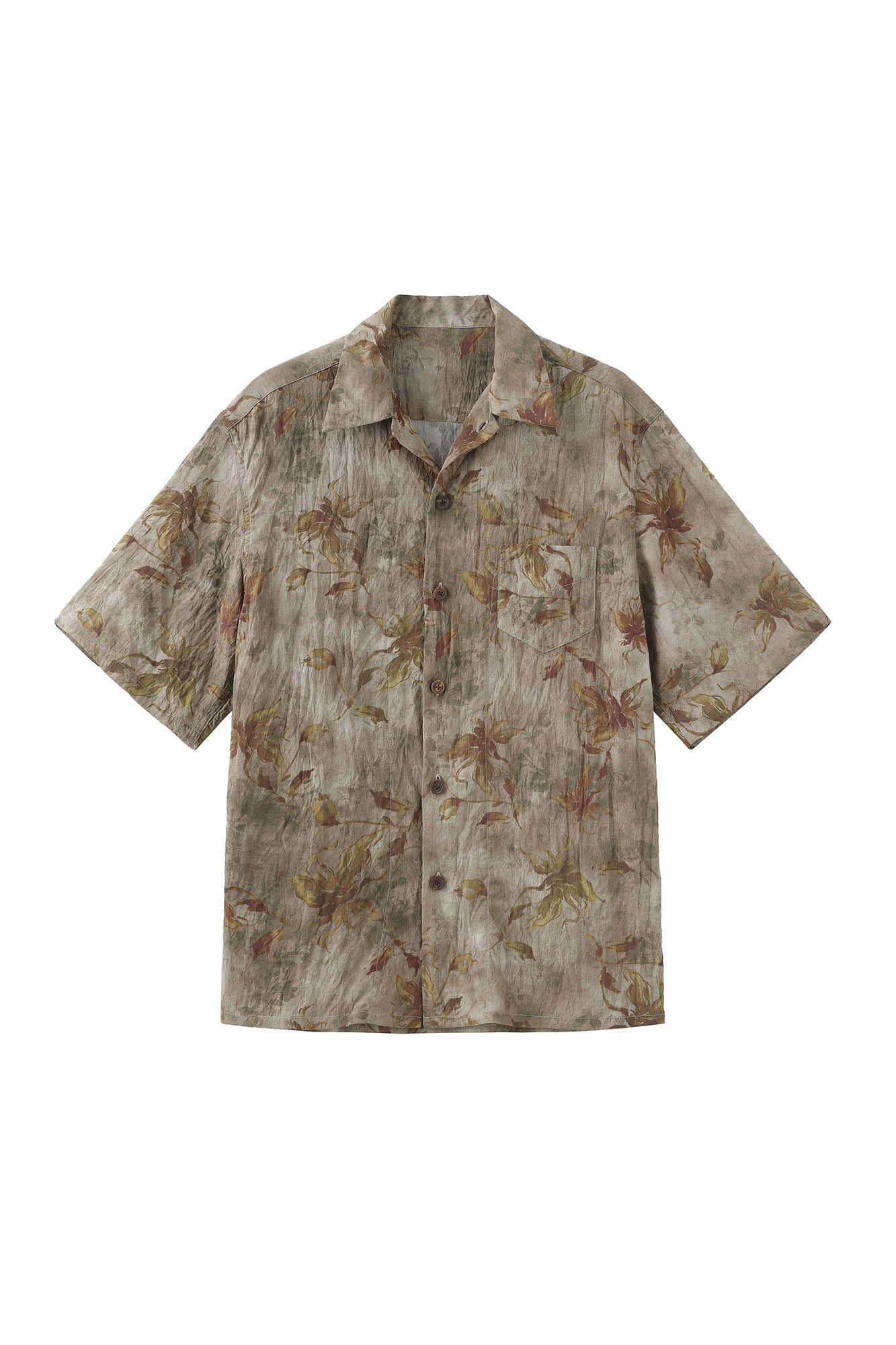 MOITIEDEPETALE Retro Wrinkled Watercolor Floral Half Shirt