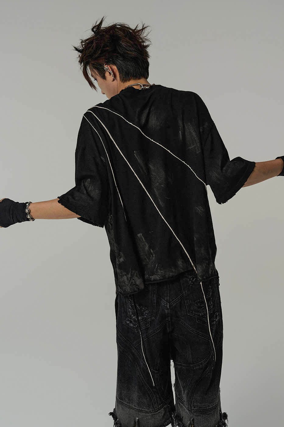 FLYERRER Distressed White Stripes T-Shirt