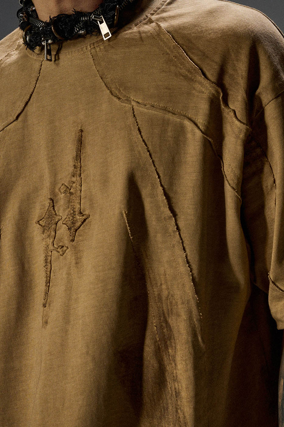FLYERRER Distressed Deconstructed T-Shirt Sand
