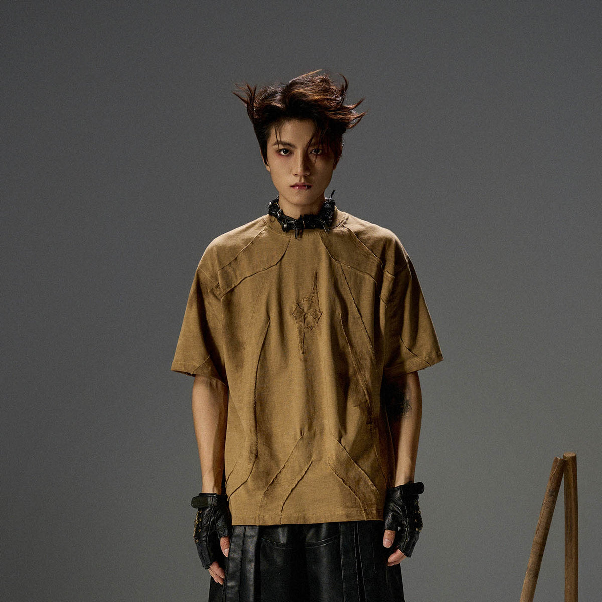FLYERRER Distressed Deconstructed T-Shirt Sand