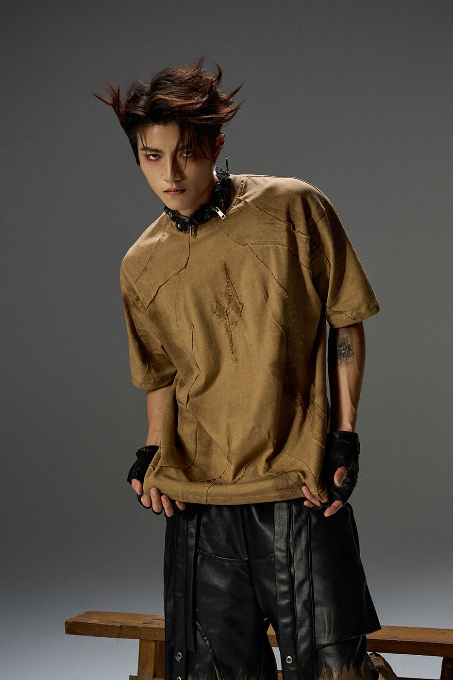 FLYERRER Distressed Deconstructed T-Shirt Sand