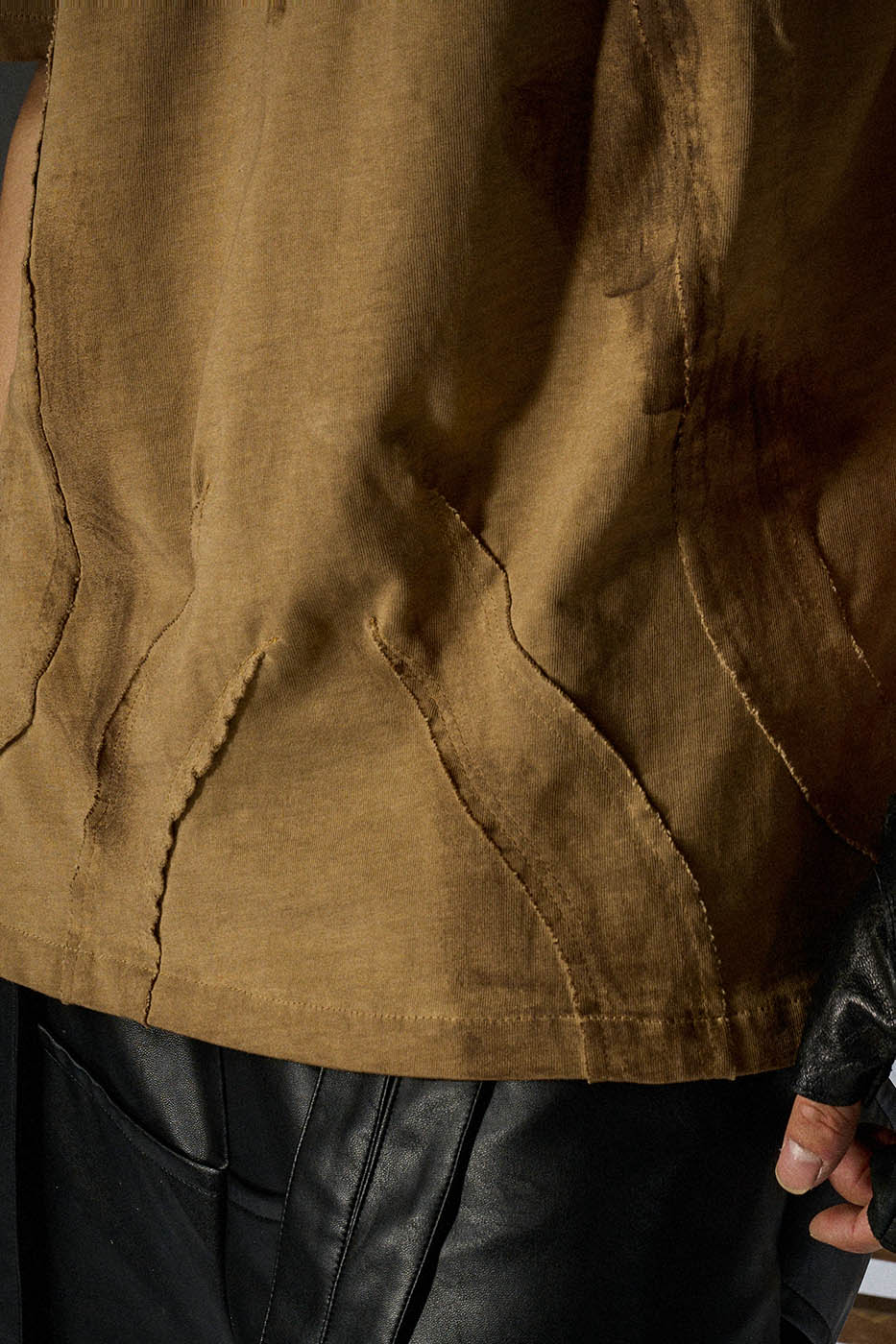 FLYERRER Distressed Deconstructed T-Shirt Sand