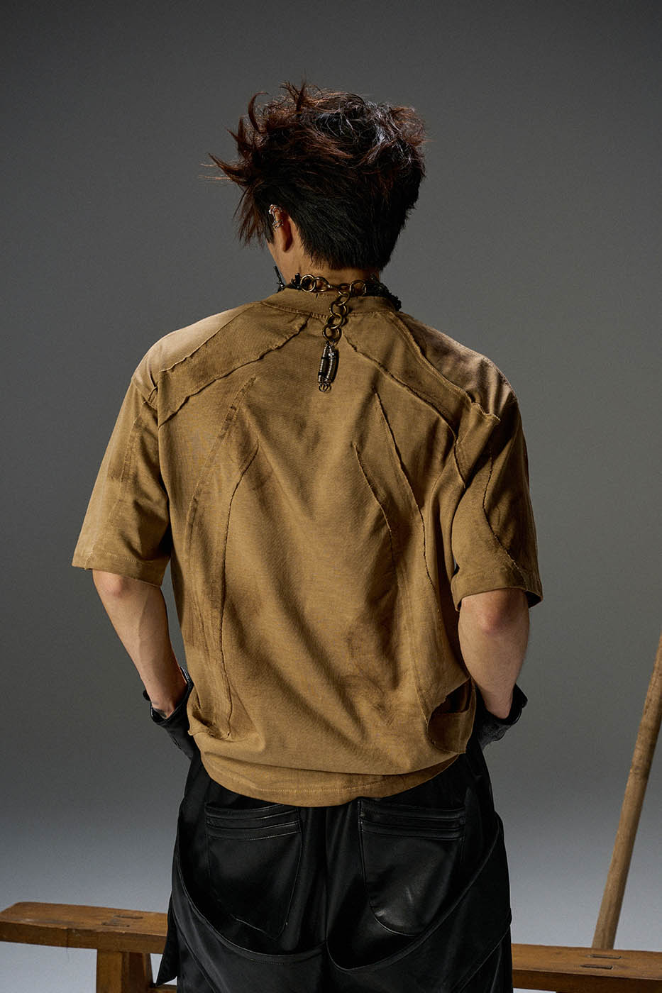 FLYERRER Distressed Deconstructed T-Shirt Sand