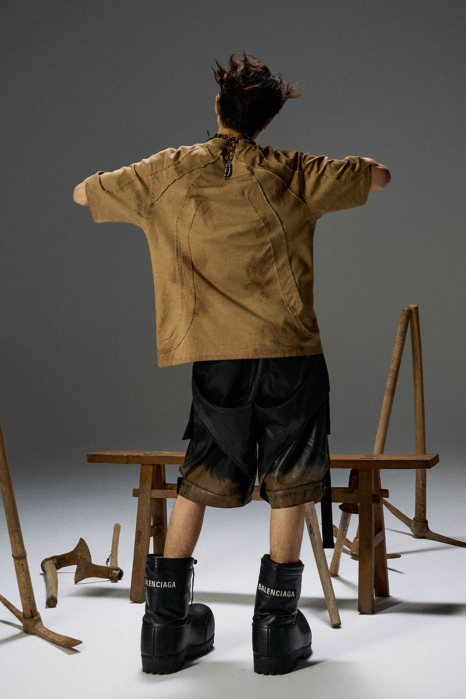 FLYERRER Distressed Deconstructed T-Shirt Sand