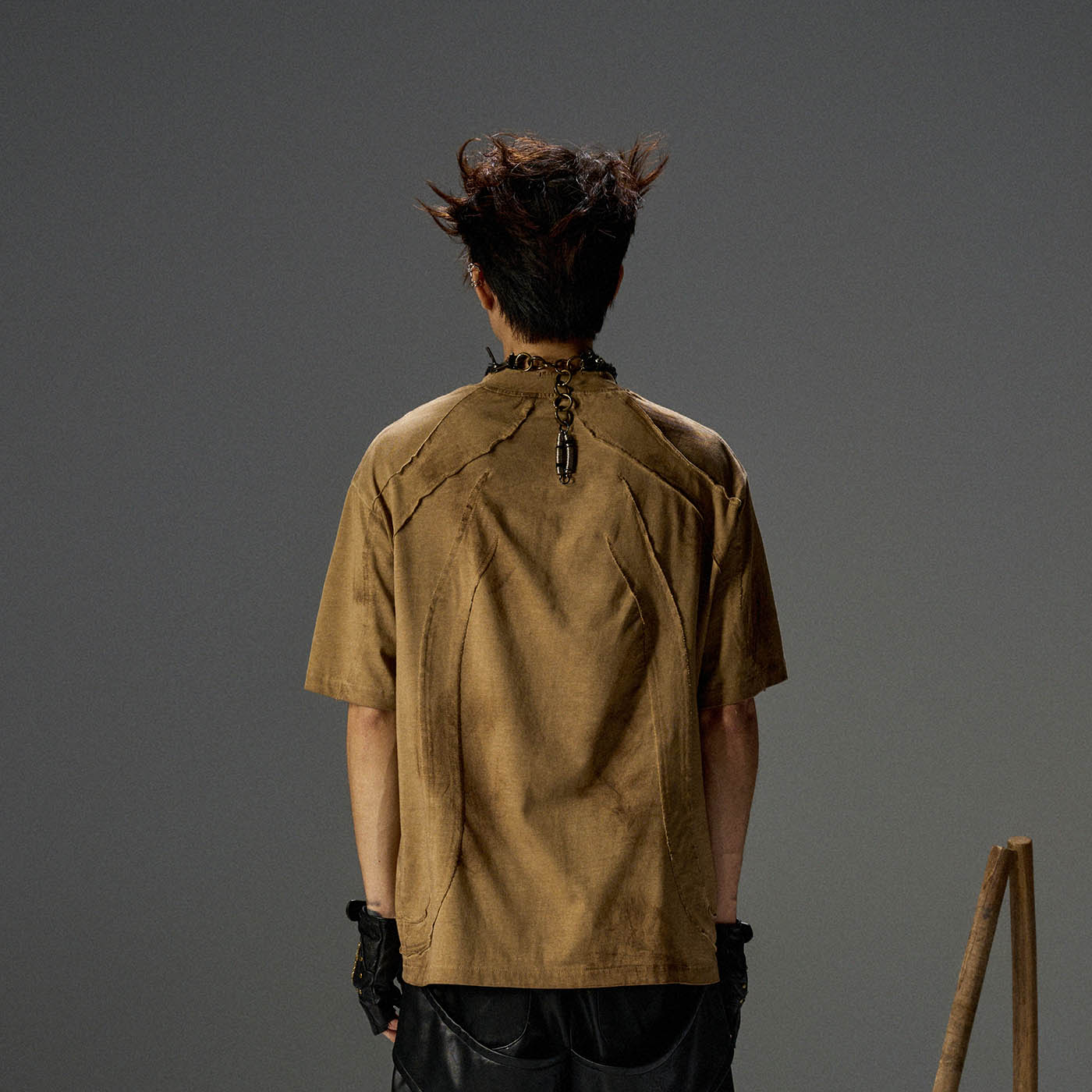 FLYERRER Distressed Deconstructed T-Shirt Sand