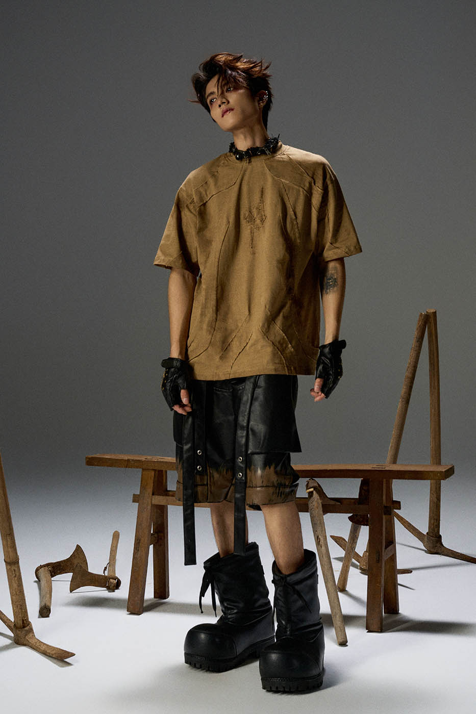 FLYERRER Distressed Deconstructed T-Shirt Sand