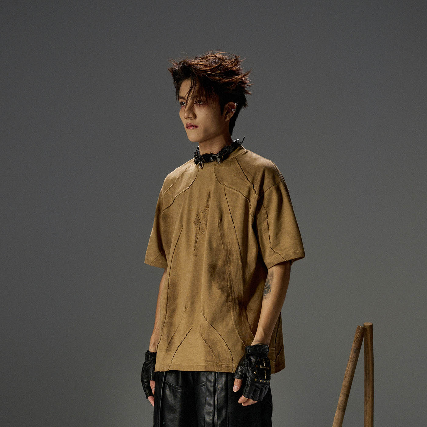 FLYERRER Distressed Deconstructed T-Shirt Sand