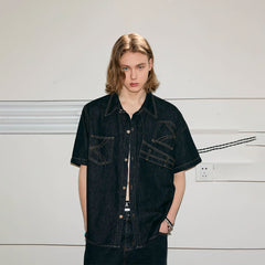 KREATE Inverted Denim Deconstructed Half Shirt