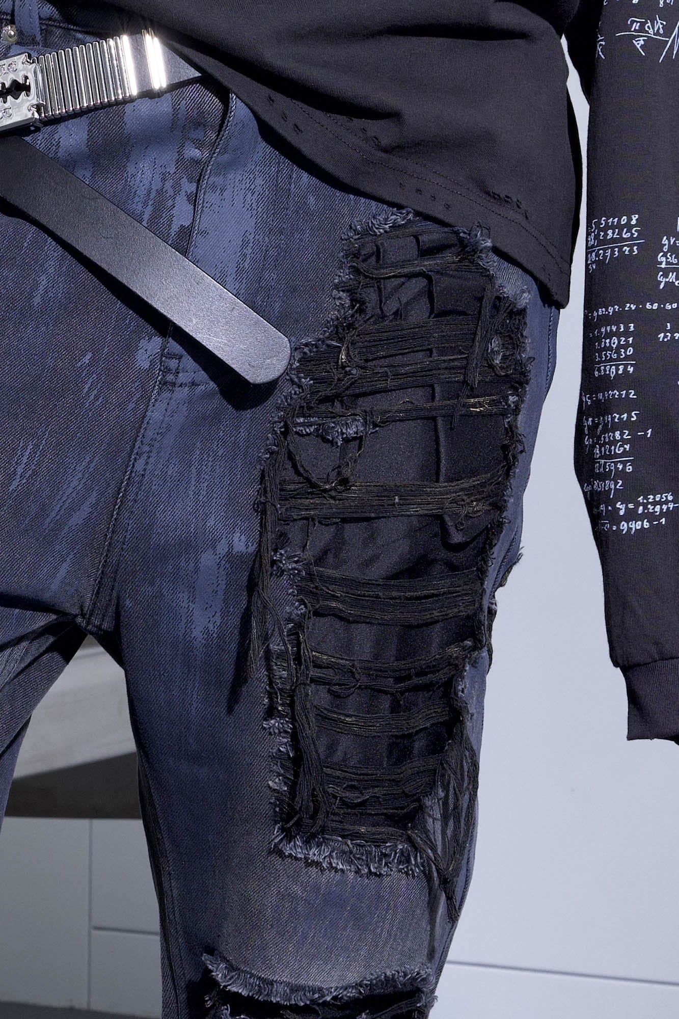 TRIANGLE PROJECT Faded Distressed Patchwork Flared Jeans