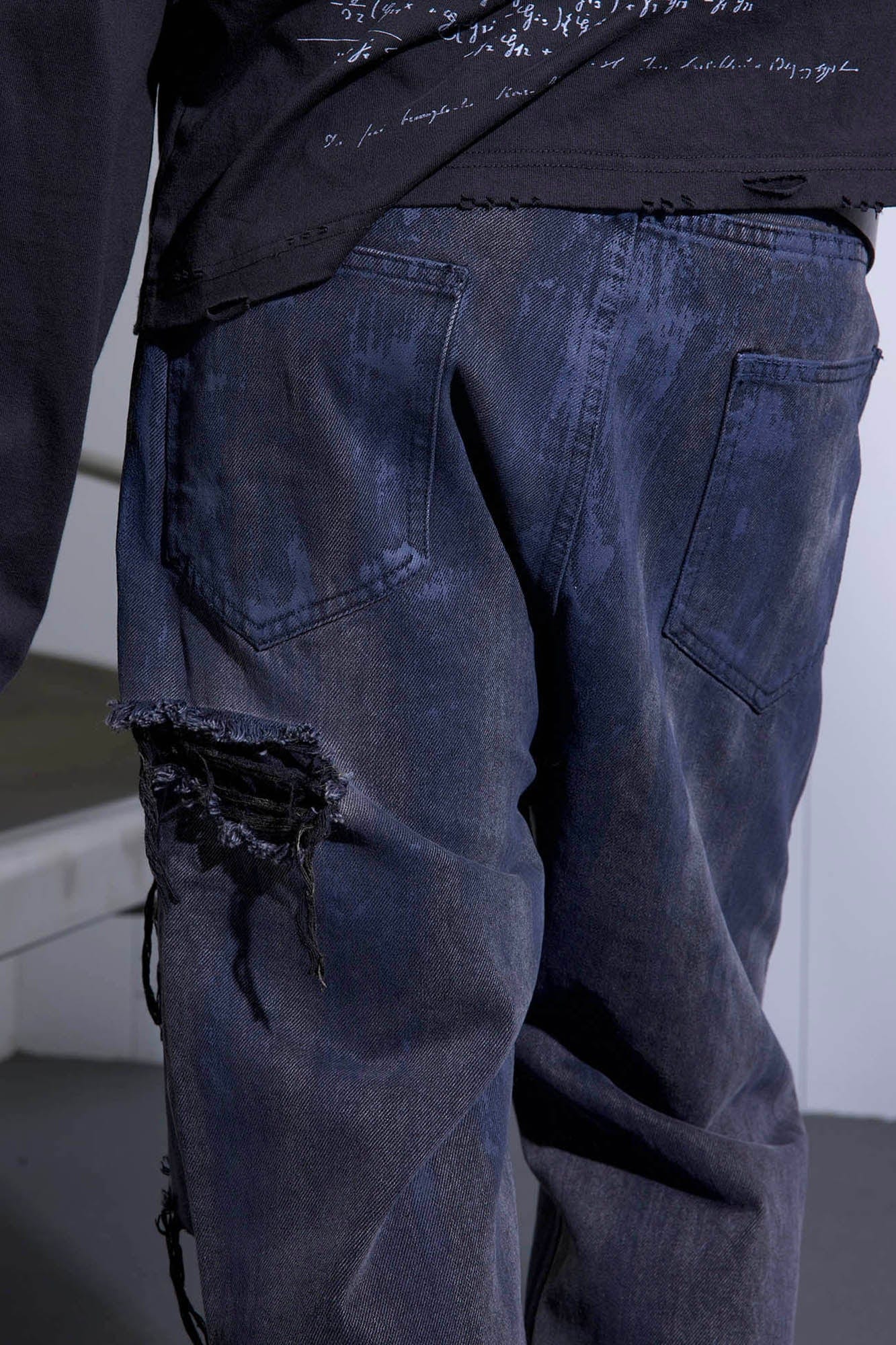 TRIANGLE PROJECT Faded Distressed Patchwork Flared Jeans