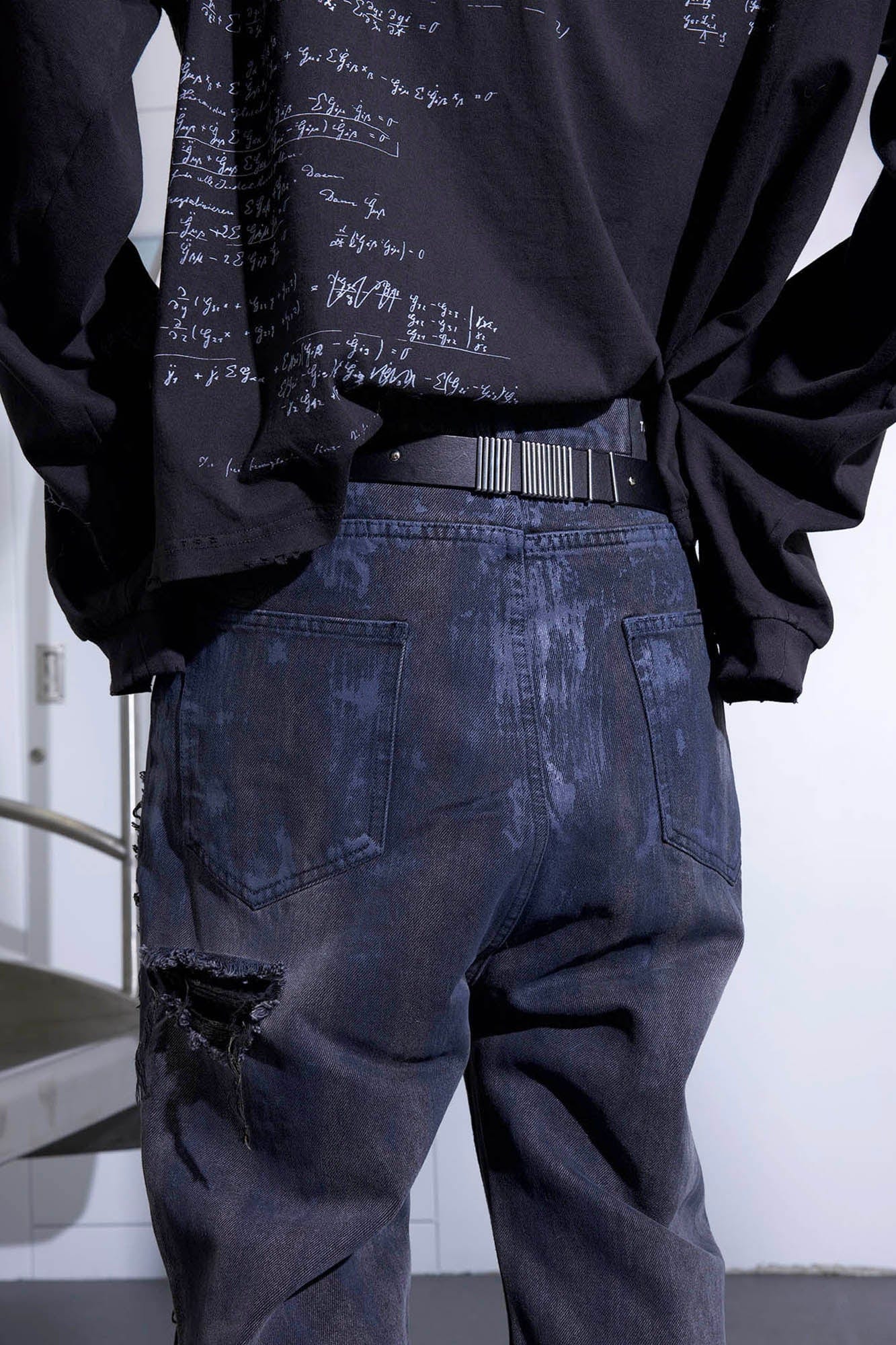 TRIANGLE PROJECT Faded Distressed Patchwork Flared Jeans