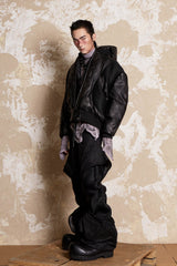 FLYERRER Mutation Full-Zip Spliced Faux Leather Hooded Jacket