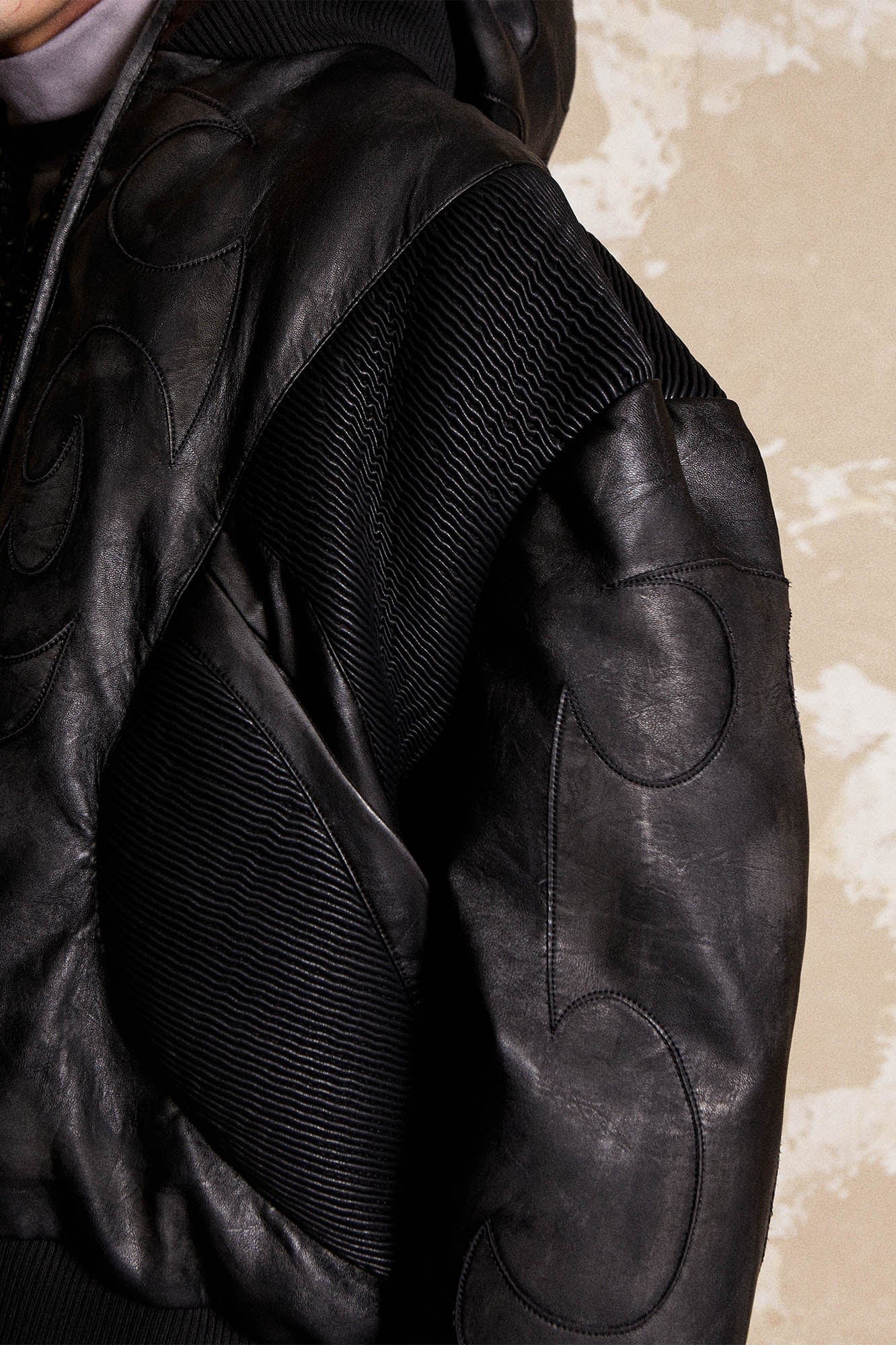 FLYERRER Mutation Full-Zip Spliced Faux Leather Hooded Jacket
